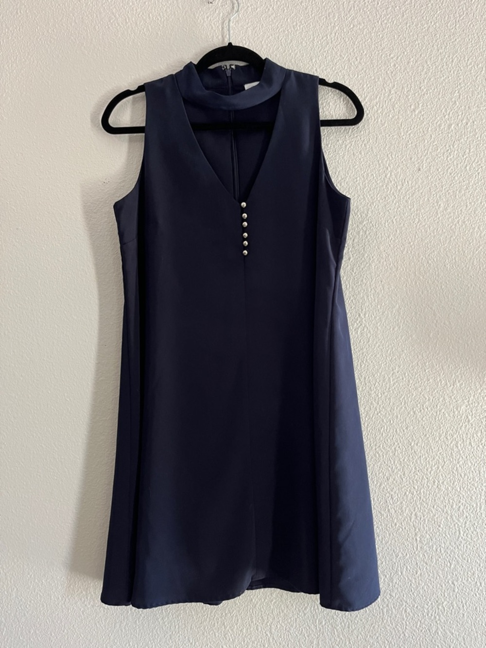 Calvin Klein Navy Sleeveless Midi Dress with Choker Neck